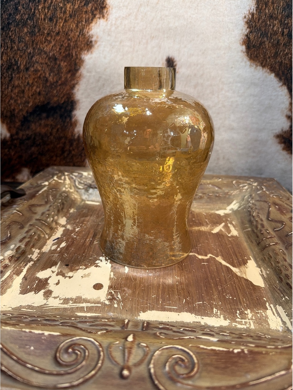 Vintage Amber Glass Ginger Jar Vase